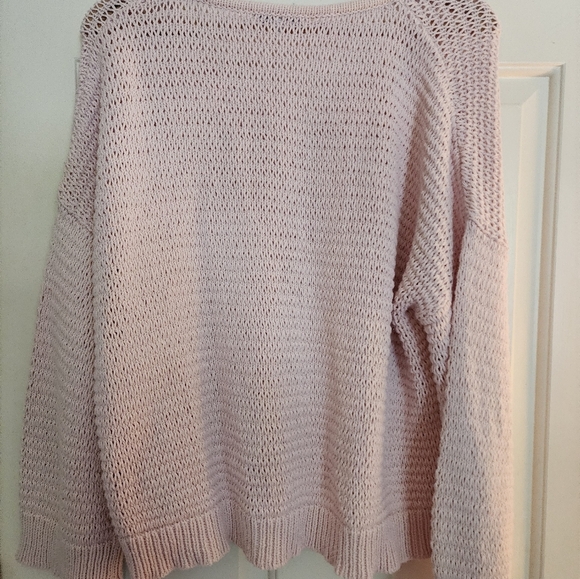 Madewell Chunky Loose Knit Sweater Vneck Size Large Cotton Pullover Pink Coastal - Picture 6 of 8